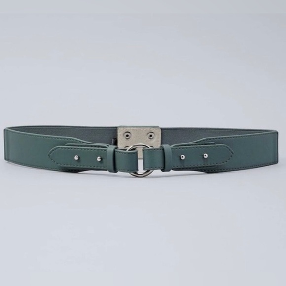 White House Black Market Accessories - WHBM Slate Teal Buckle Ring Elastic Waist Belt